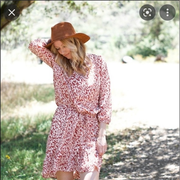 CABI Terra Cotta & Cream Patterned Dress with Ruffle Hem - Picture 1 of 10